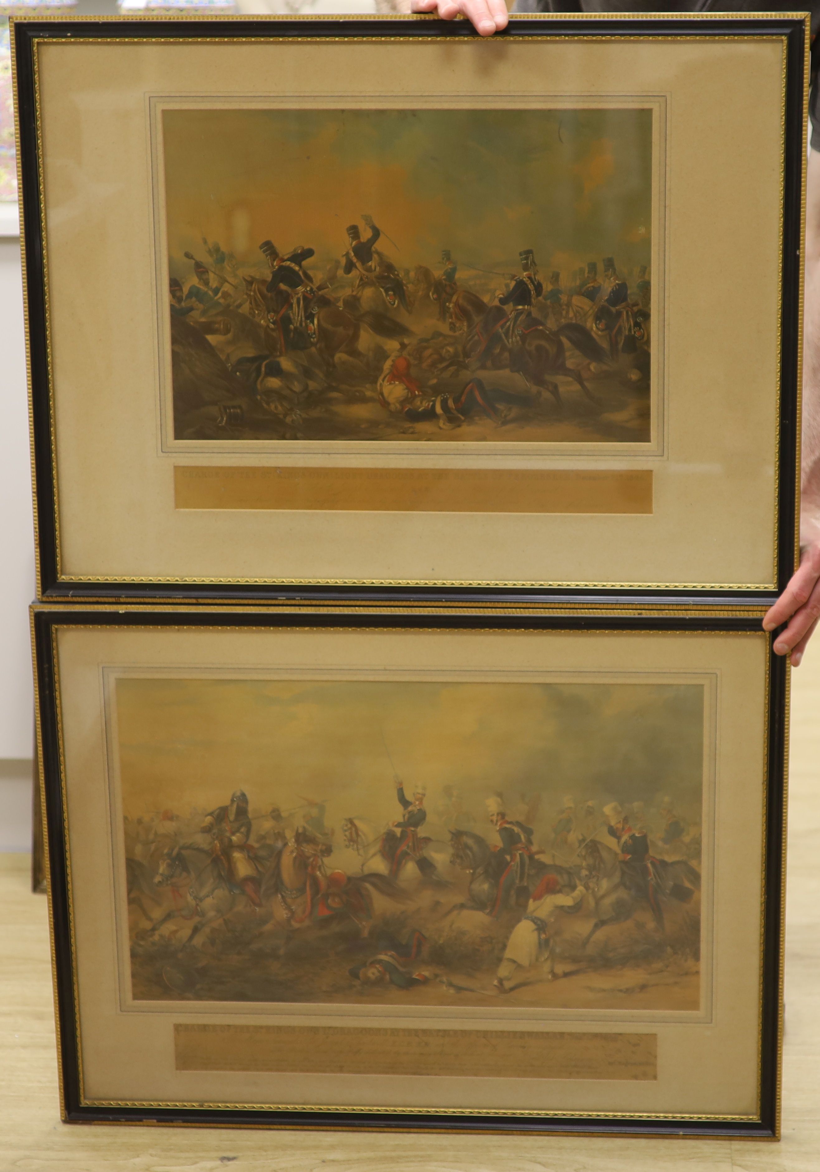 Victorian School, pair of chromolithographs, 'Charge of the 3rd King's Own Light Dragoons at the Battle of Chillienwallah, 1849', and '